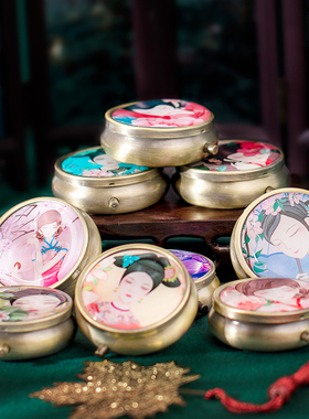 中国风口脂瓶口红分装盒diy鲜花口红古风胭脂罐古法润唇膏分装罐