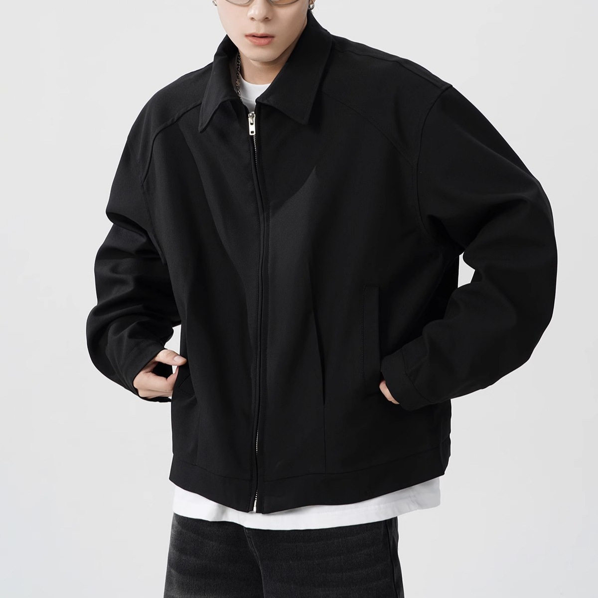 美式高街廓形短款翻领夹克