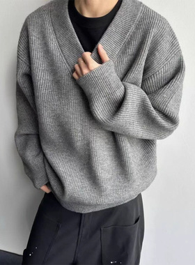 港风毛衣男秋冬季潮牌宽松情侣慵懒风针织衫卫衣高级感厚重外套潮