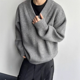 港风毛衣男秋冬季潮牌宽松情侣慵懒风针织衫卫衣高级感厚重外套潮