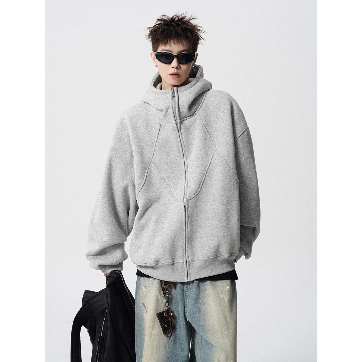 不规则拼接缝夹克外套男