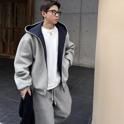 美式感连帽拉链卫衣男2025新款