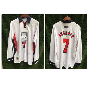 1998世界杯英格兰球衣7号贝克汉姆20号欧文植绒印号长袖复古足球