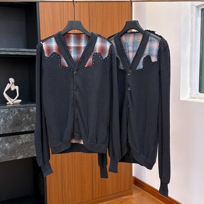 【年终清仓】马拉*重磅解构两面穿格纹拼接开衫男女外套毛衣开衫