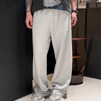 重磅做旧磨破三色卫裤宽松百搭直筒松紧卫裤休闲裤男女同款弯刀裤
