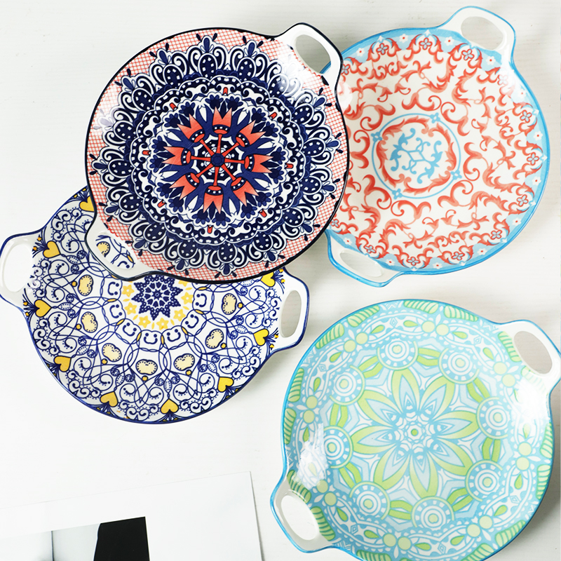 陶瓷双耳水果盘家用蒸鱼盘子