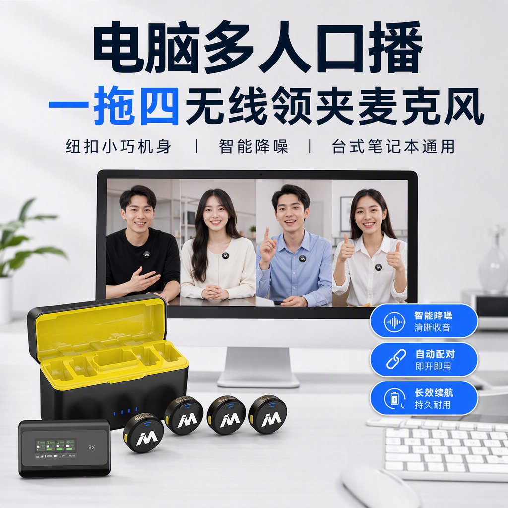 麦拉达X5mini一拖四无线麦克风领夹式电脑口播降噪专业多人收音