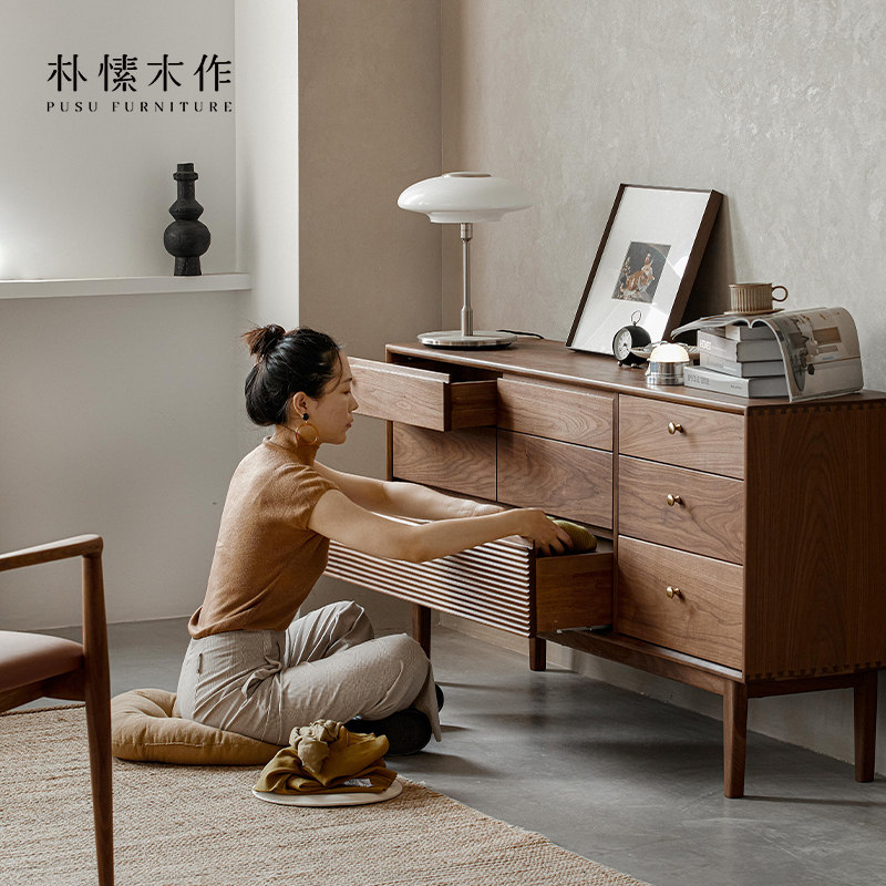 朴愫木作北美黑胡桃八斗柜卧室中古储物收纳家俱六床尾边柜全实木