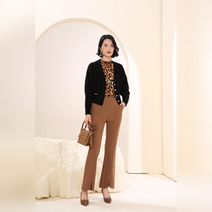 中高腰面料弹力微辣裤女秋冬垂感显瘦直筒裤百搭长裤驼色黑色
