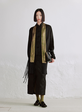 MAO MART原创｜宽松盘扣流苏短外套秋季新中式提花小立领长款上衣