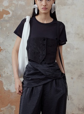 MAO MART原创｜黑色无袖时尚叠穿背带式马甲外套上衣女