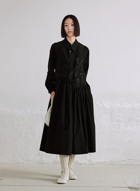 MAO MART原创｜新中式绣花无袖设计感黑色气质长裙