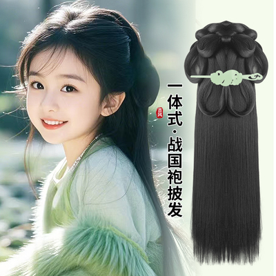 儿童汉服假发战国袍发髻古风一体式魏晋风全套头饰古装盘发垫发包