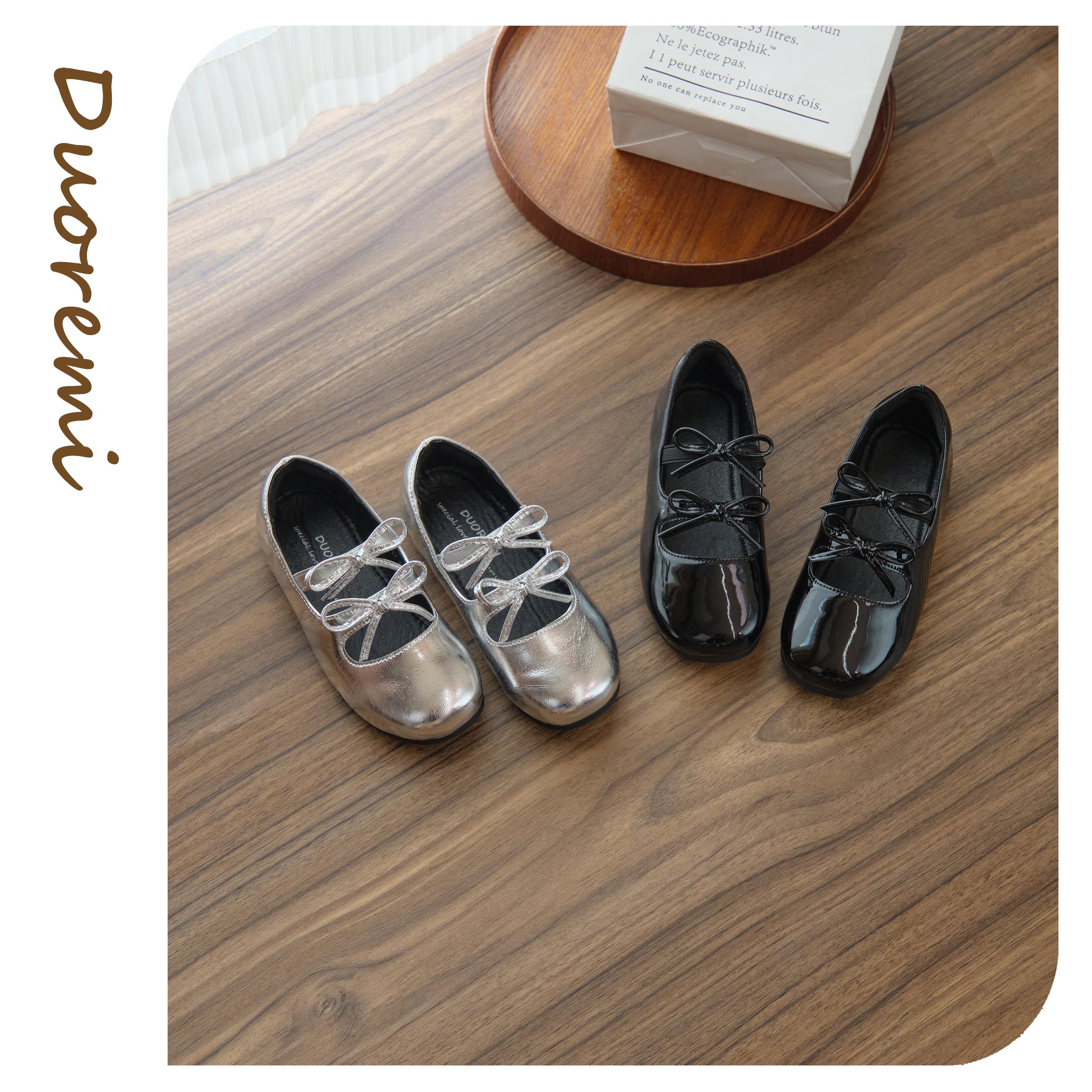 双蝴蝶结公主鞋洋气牛皮鞋