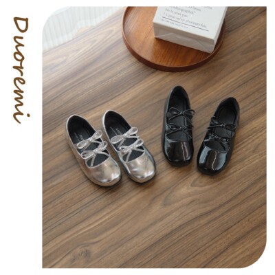 双蝴蝶结公主鞋洋气牛皮鞋