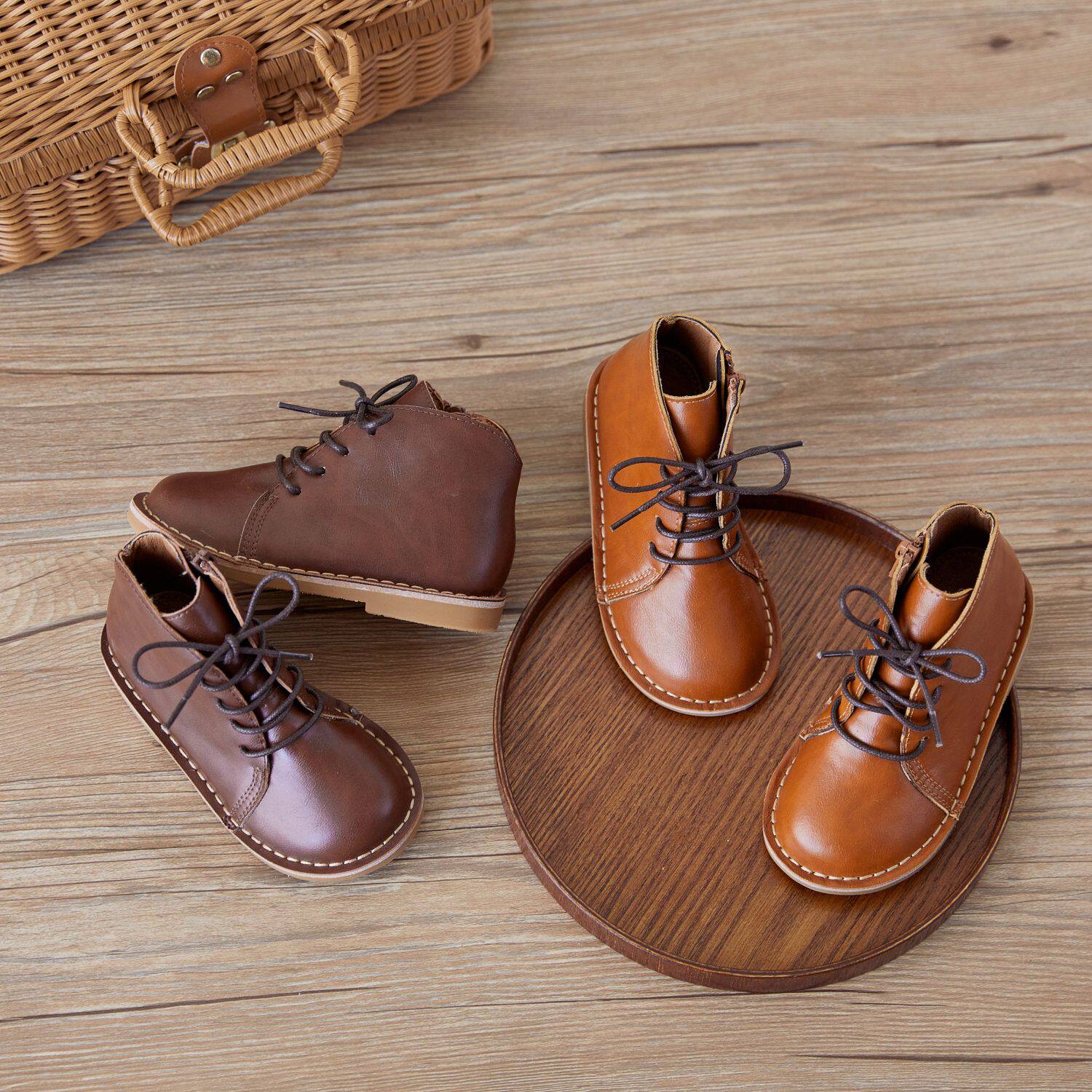 DuoReMi儿童皮靴BR2330英伦风森系加绒复古皮靴软底时尚童靴文艺