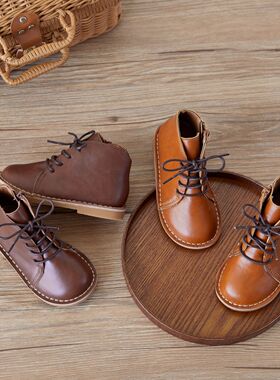 DuoReMi儿童皮靴BR2330英伦风森系加绒复古皮靴软底时尚童靴文艺