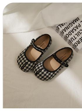 Duoremi韩版格子单鞋千鸟格浅口幼儿布鞋宝宝鞋BR2502女宝豆豆鞋