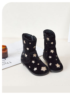 Duoremi中国风绒面BR2347手工童靴亮星星丝绒软底时尚女童中筒靴