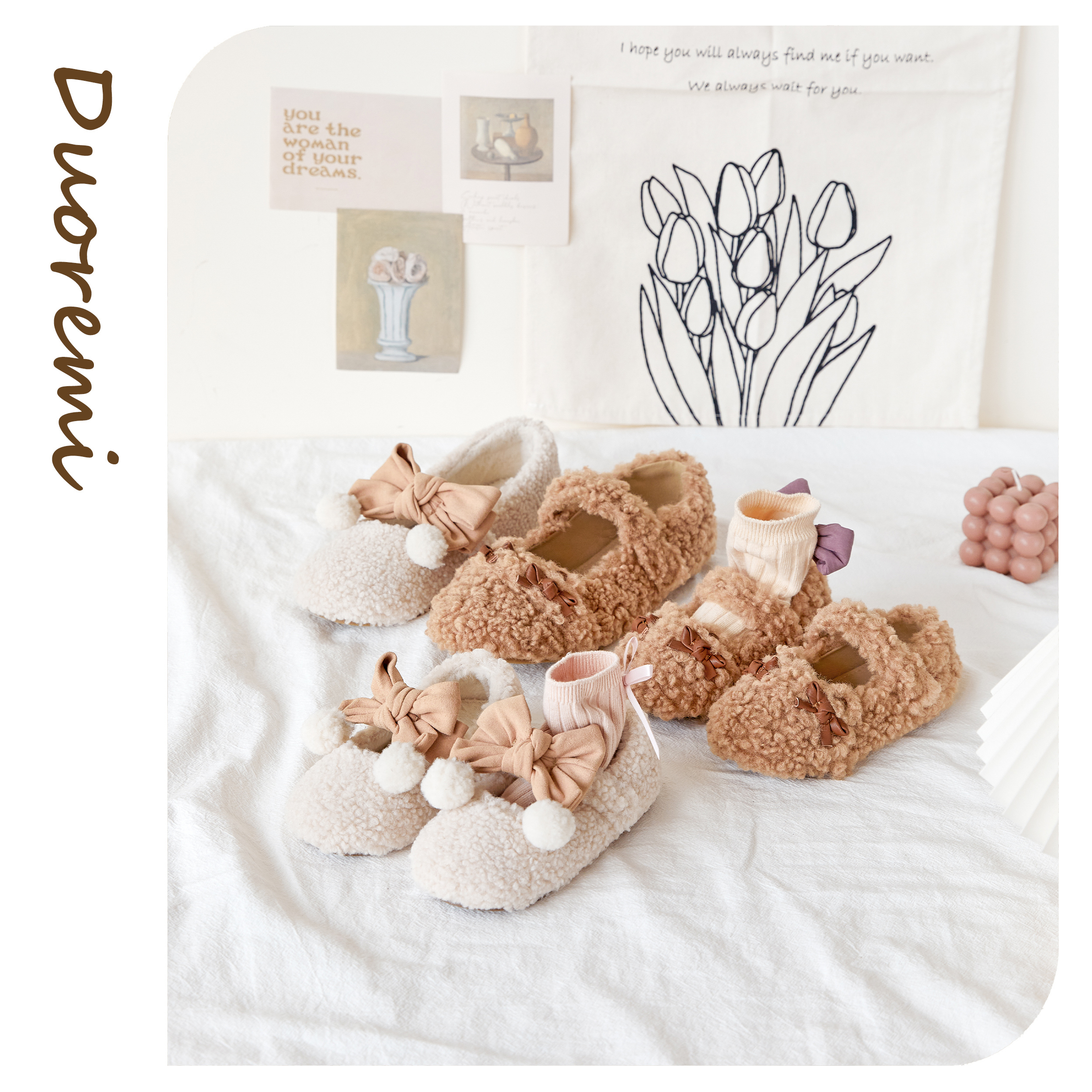 现货布布小熊原创毛绒保暖单鞋