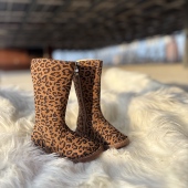 duoremi豹纹2025薄绒BW001女童靴平底皮靴侧拉链时尚 长靴秋冬新款