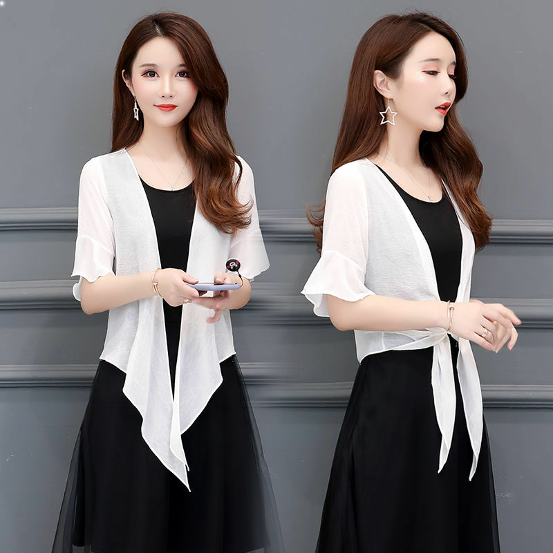 雪纺小披肩开衫外搭女短款大码洋气外套薄款坎肩夏季新款防晒衣女