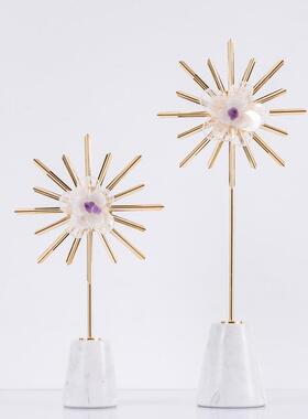 样板间太阳花摆件北欧现代客厅别墅酒店玄关水晶石装饰品现代摆设