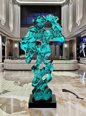 现代抽象透明树脂太湖石摆件样板间玄关酒店售楼处落地雕塑装饰品