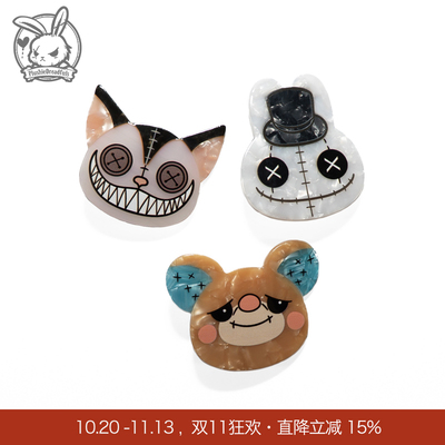 Plushie Dreadfuls发卡3件套卡通睡鼠白兔柴郡猫发卡配饰可爱礼物