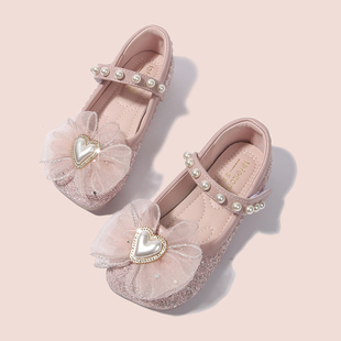 蝴蝶结水晶鞋 公主鞋 女童爱莎礼服春秋季 洋气小童鞋 新款 儿童小皮鞋
