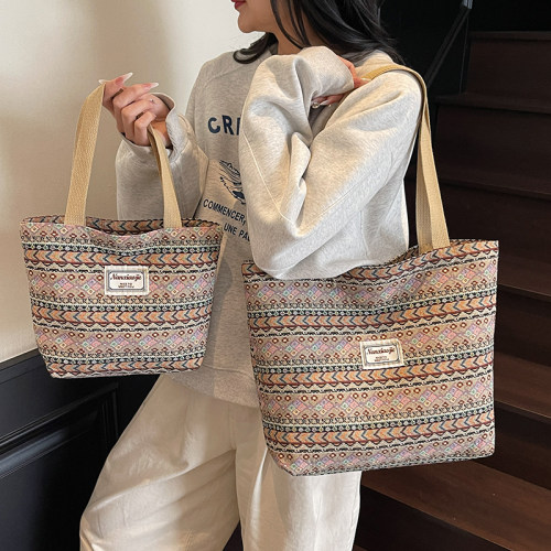 民族风双面帆布包妈咪手提包女