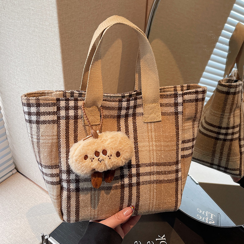 网红ins复古格纹托特包女2025新款时尚手提包女ins时尚单肩购物袋