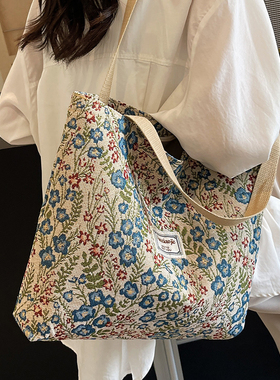 大容量通勤包手提包包2025新款单肩托特包百搭休闲帆布包