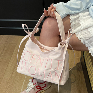 粉色蝴蝶结包包女2026夏天新款时尚托特包女日系百搭单肩腋下包女