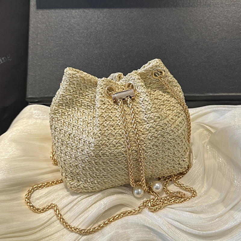 编织米色水桶形韩版ins爆款时尚