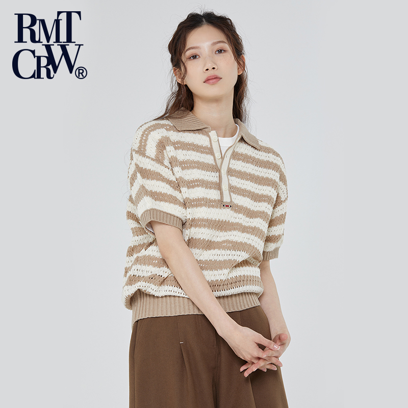 打孔设计针织Polo短袖衬衫