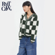 针织开衫 棋盘格V领显瘦短款 韩版 RomanticCrown秋季