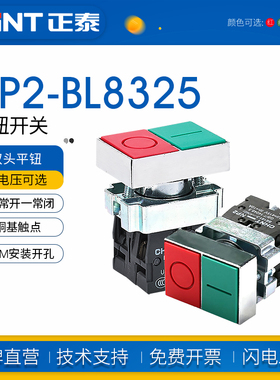 正泰双头按钮开关NP2-BL8325平钮BL8425高钮红绿常开闭开孔22mm