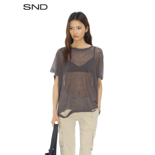 SNDSS26破洞短袖上衣女款
