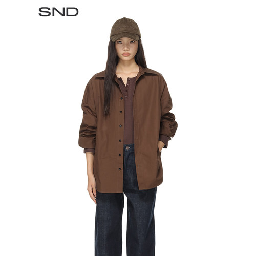 SND阔型落肩长袖衬衫男女同款