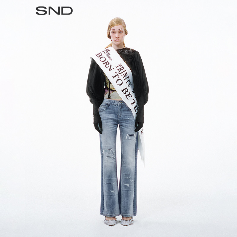 【TRINITE 设计师品牌】SND AW25 复古拼接补丁中低腰牛仔裤女款图片