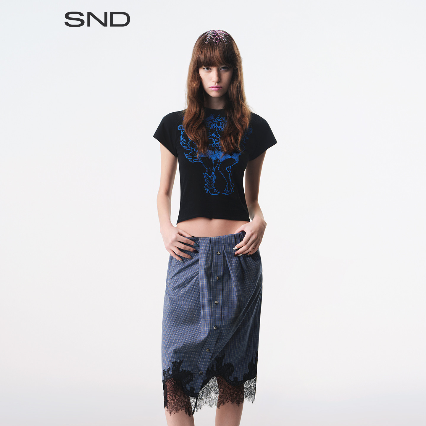 SS26西部樱桃女郎印花修身T恤图片