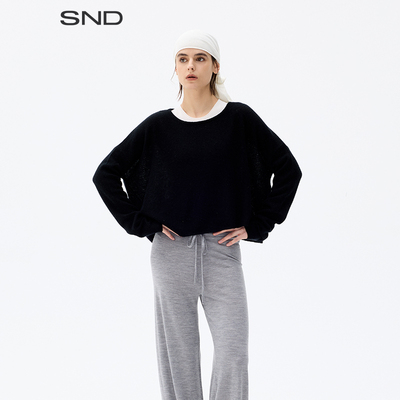 SNDSS26午后伸展混纺斜肩罩衫