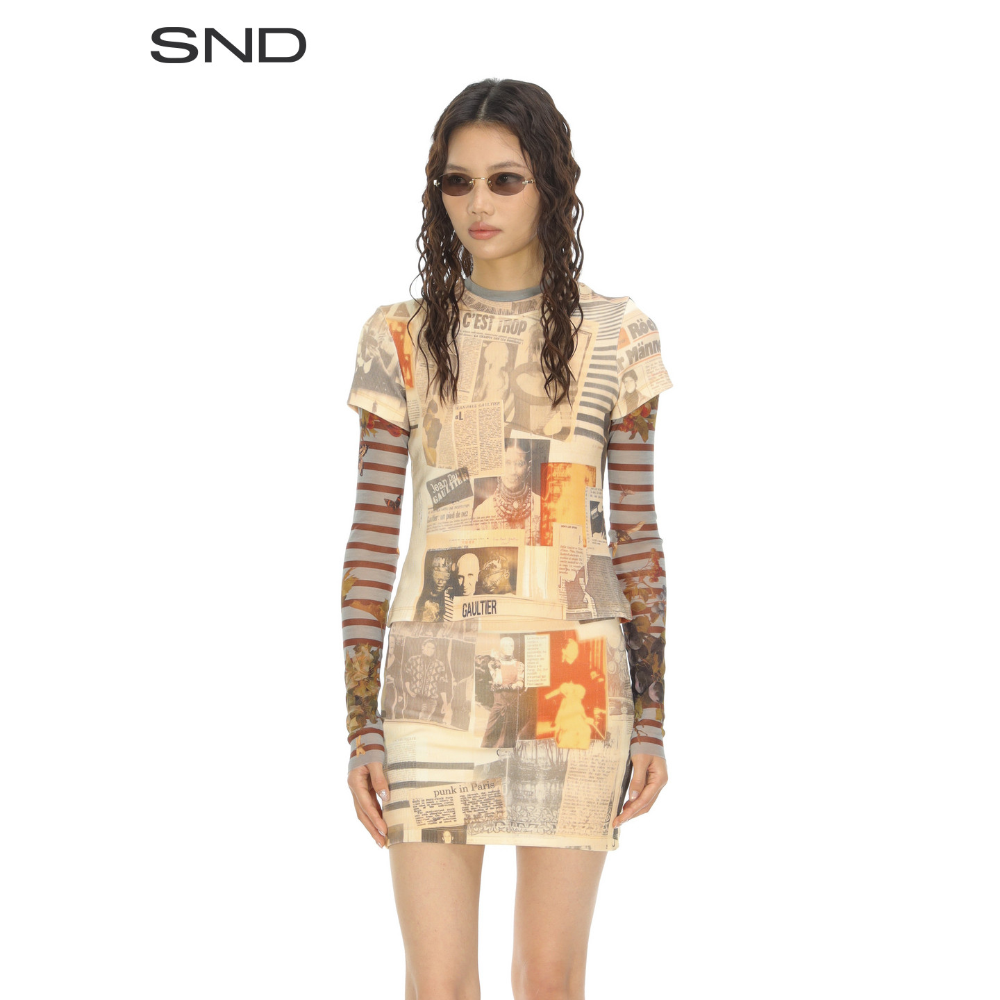 【JEAN PAUL GAULTIER 设计师品牌】SND PS26 "JGP"印花修身T恤女