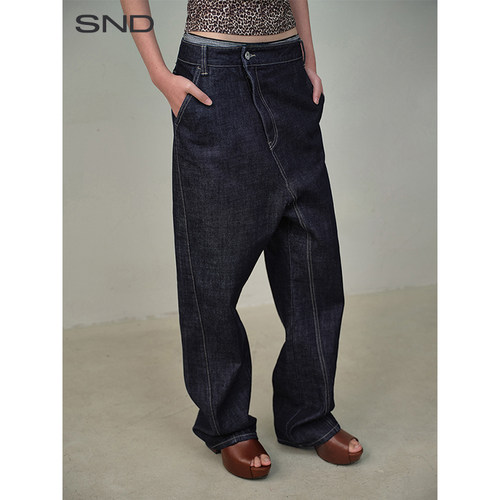 SNDSS25KITA错位落裆牛仔裤女款