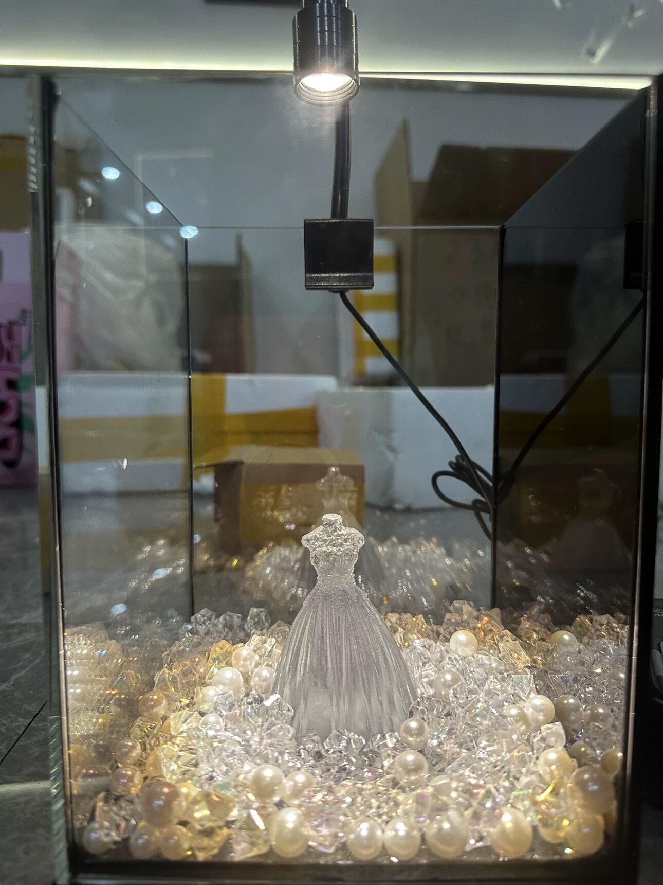 鱼缸造景套餐斗鱼缸彩钻 大婚纱 水族箱免换水超白鱼缸
