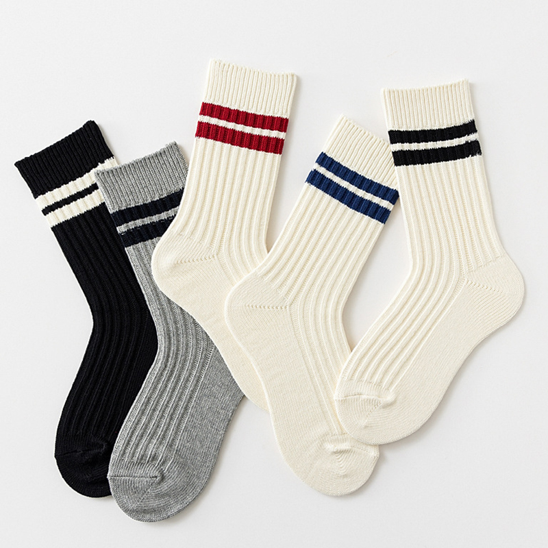 条纹双针男女中筒ins百搭黑袜子
