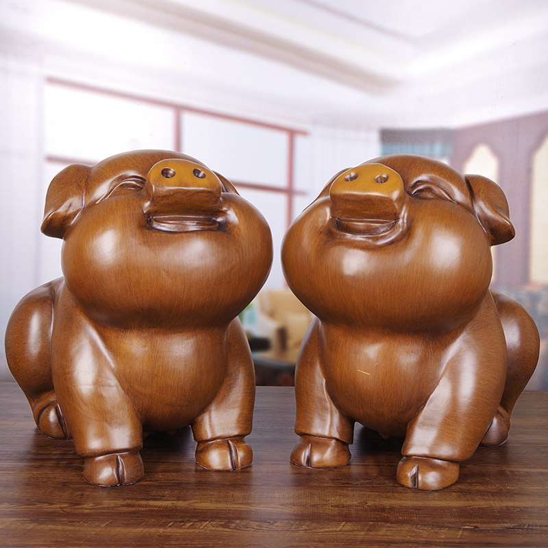 花梨木雕猪摆件吉祥物实木质一对招财猪工艺品客厅酒柜桌面装饰品