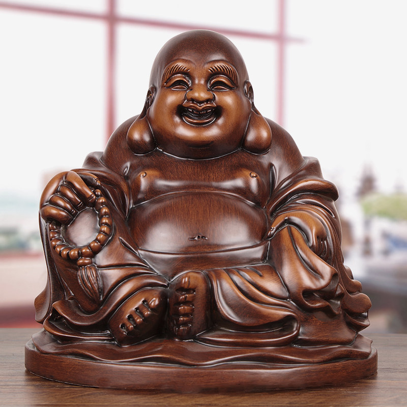 黑檀木弥勒佛摆件实木雕大肚笑佛新中式客厅玄关店铺供奉招财佛像