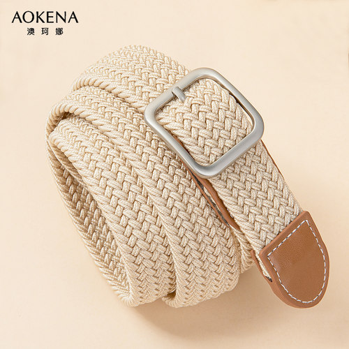 皮带女免打孔复古男帆布百搭松紧编织腰带加长宽配牛仔裤弹力裤带 - 封面